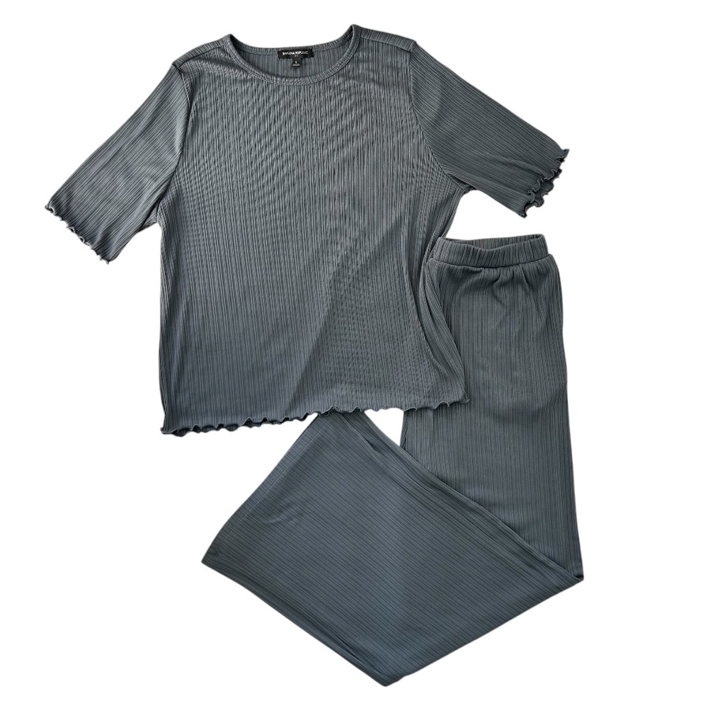 BANANA REPUBLIC Women’s Lounge Wear Set Ribbed Charcoal Gray Top L Bottoms M